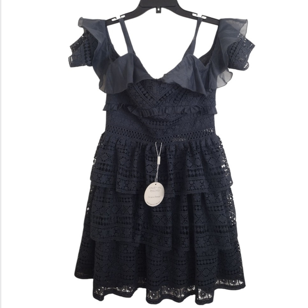 Two Sisters The Label Elegant Navy Blue Lace Ruffle Dress Size 6